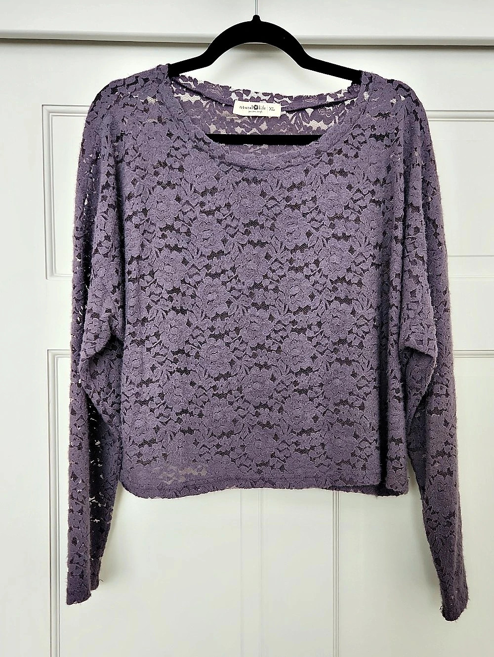 Natural Life Lace Layering Crop Top Floral Lace Long Sleeve Top XL